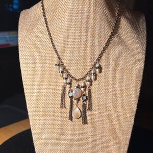 0149) Ettika Brass and Pearl Drop Necklace